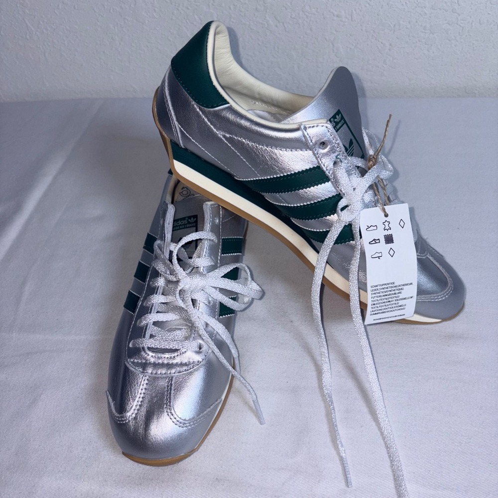 Adidas Country OG W 9 Silver Metallic Green IE8412 New Retro Leather Sneakers